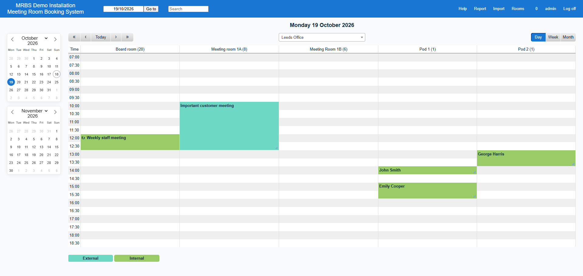 MRBS room booking calendar interface